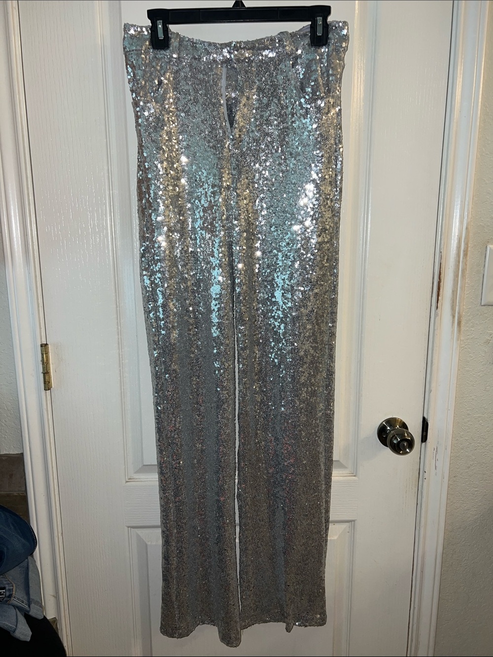 Silver Sequin Wide-Leg Trousers